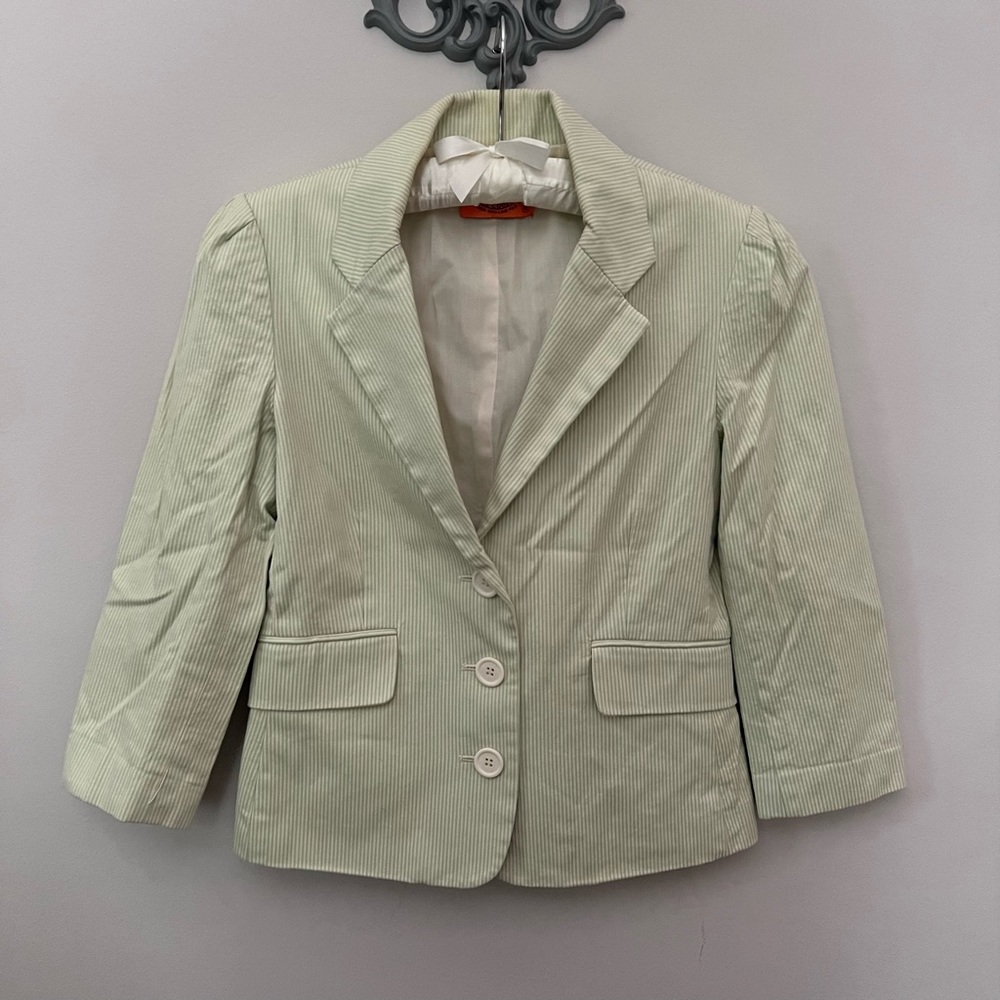 Juicy Couture Green and White Pinstripe Blazer